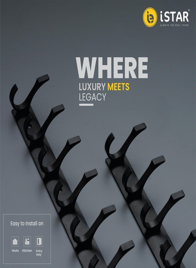 آي ستار خطافات ملابس الحمام من الفولاذ المقاوم للصدأ من iSTAR، 8 دبابيس، خطافات لتعليق أردية الحمام، قضيب لتعليق المفاتيح والملابس والمناشف (أسود، عبوة من قطعتين) - Image 3